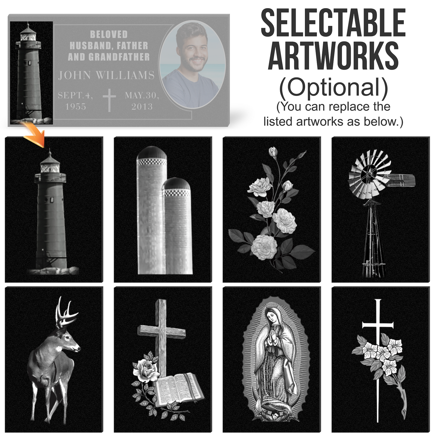ADFSTONE Memorial Plaque & Granite Marker Personalized | Theme: Lighthouse (Single) | Ratio: 1v2 Rectangle