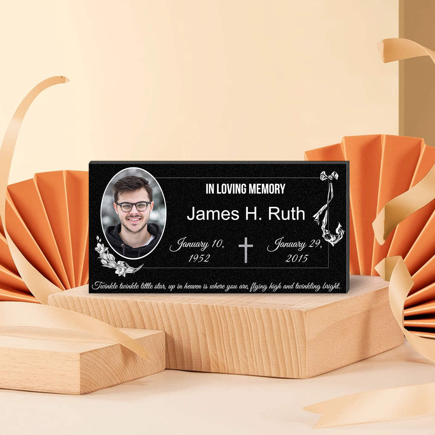 ADFSTONE Grave Marker & Memorial Plaque Personalized | Theme: Single (Left) | Ratio: 1v2 Rectangle