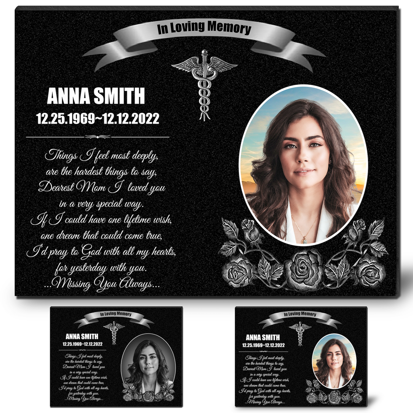 ADFSTONE Grave Marker & Memorial Plaque Personalized | Theme: Single (Right) | Ratio: 1v1.5 Rectangle