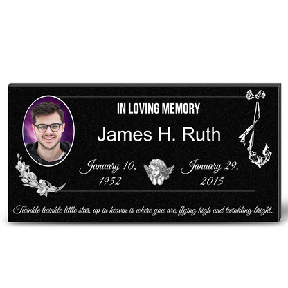 ADFSTONE Grave Marker & Memorial Plaque Personalized | Theme: Single (Left) | Ratio: 1v2 Rectangle