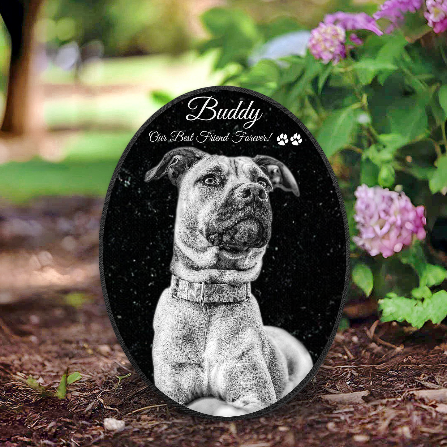 ADFSTONE Pet Grave Marker & Memorial Plaque Personalized | Theme: Laser-Etched (Pet) | Ratio: 1v1.5 Oval