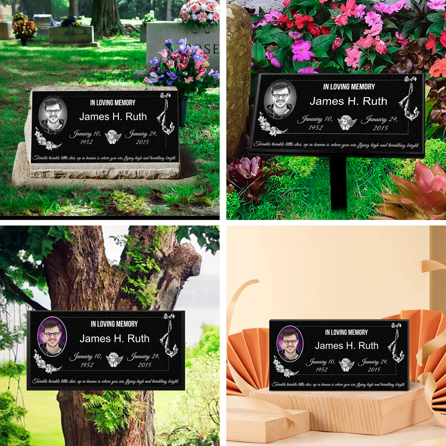 ADFSTONE Grave Marker & Memorial Plaque Personalized | Theme: Single (Left) | Ratio: 1v2 Rectangle