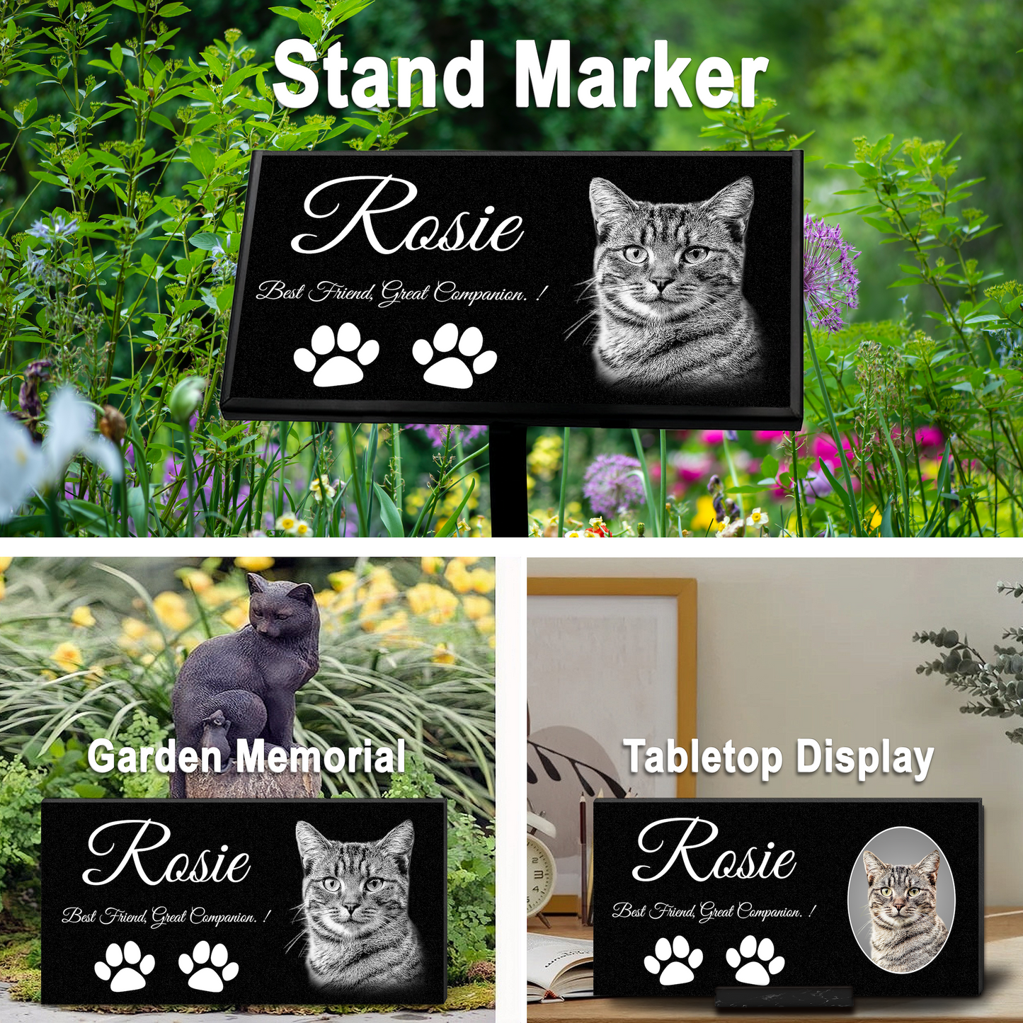 ADFSTONE Pet Grave Marker & Memorial Plaque Personalized | Theme: Cat (Right) | Ratio: 1v2 Rectangle