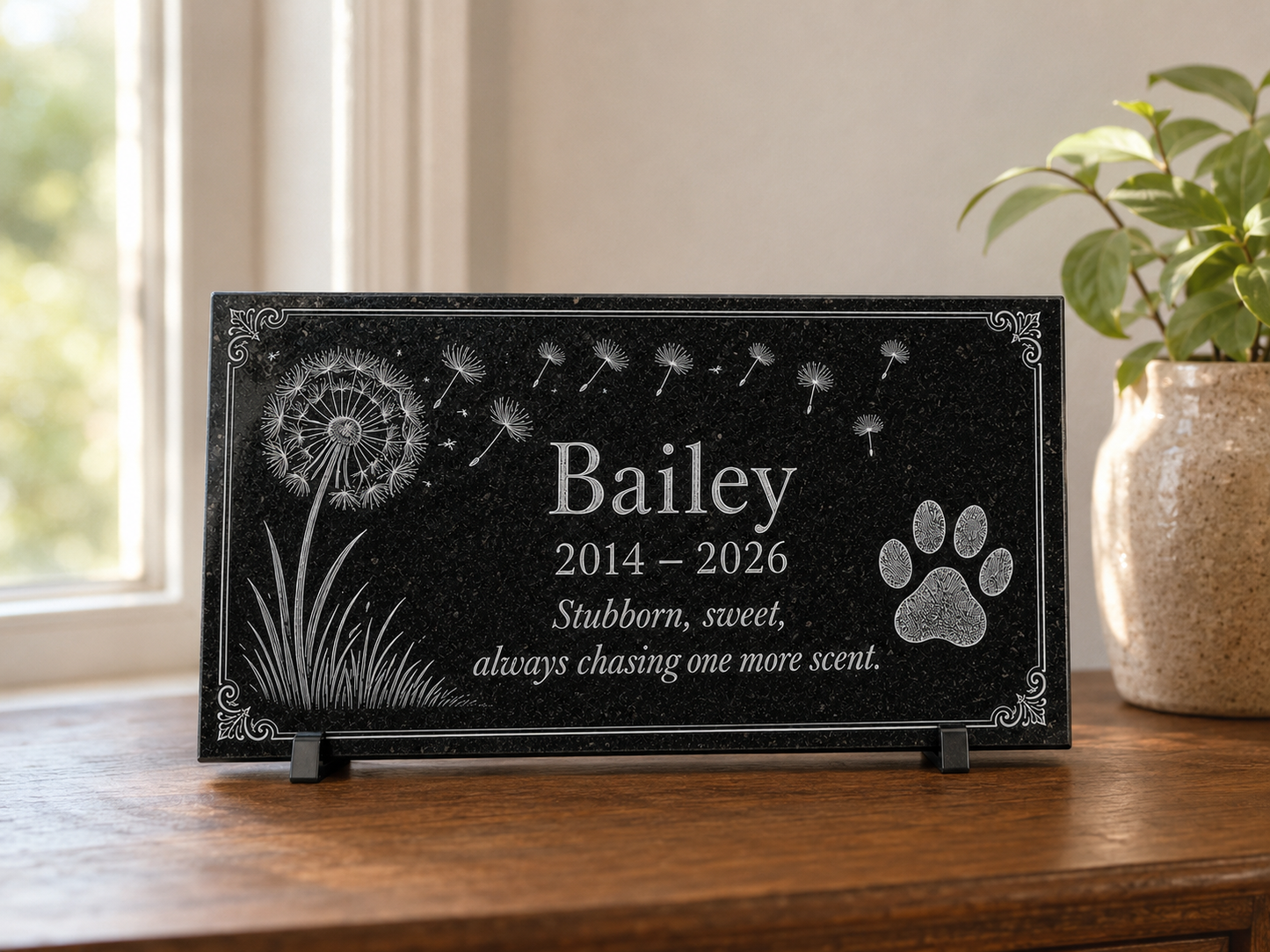 Custom dog grave marker engraved with name and years — ADFSTONE