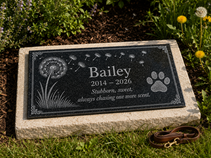Pet memorial stone for a dog, weatherproof engraved granite — ADFSTONE