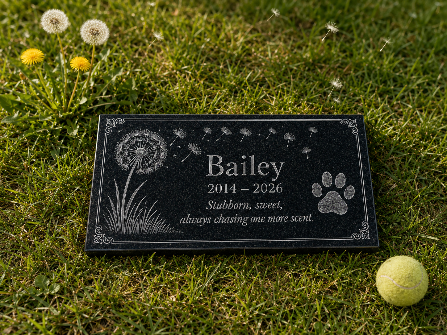 Personalized dog memorial plaque in black granite — ADFSTONE