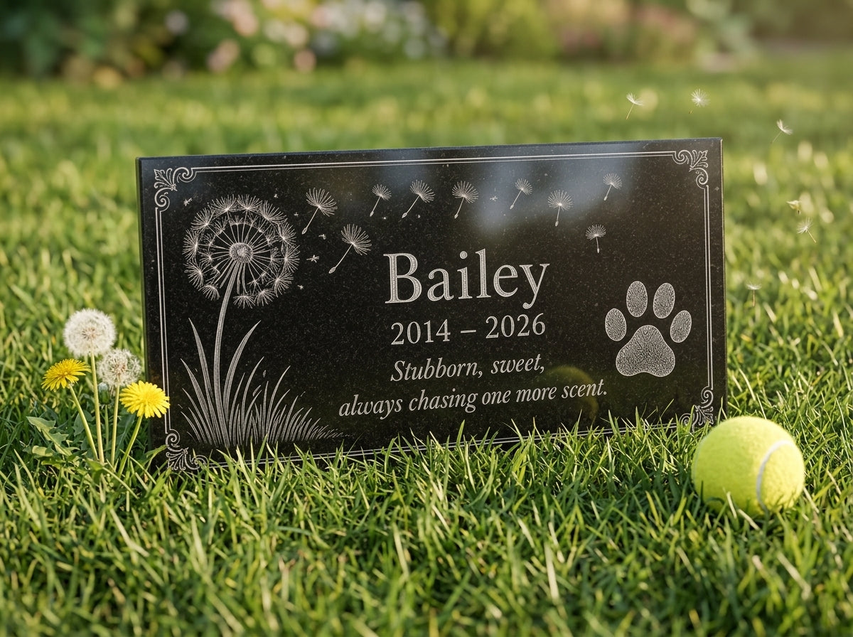 Dog loss sympathy gift, personalized granite memorial — ADFSTONE