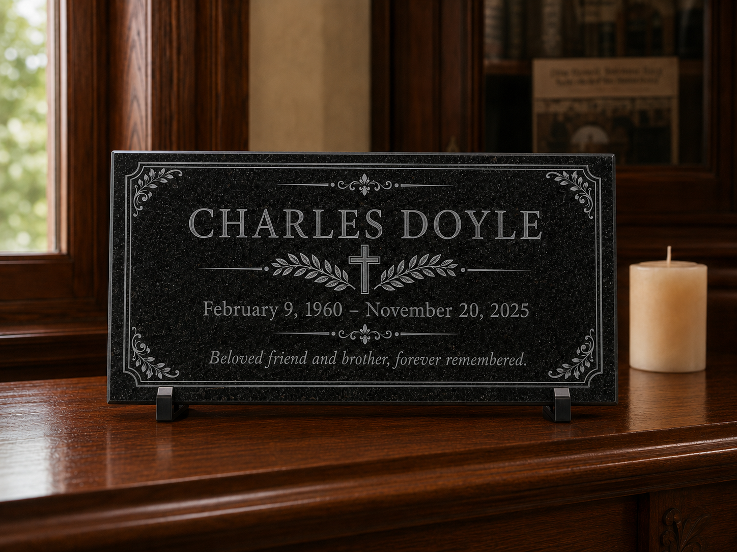 Personalized memorial stone with name, dates and tribute — ADFSTONE