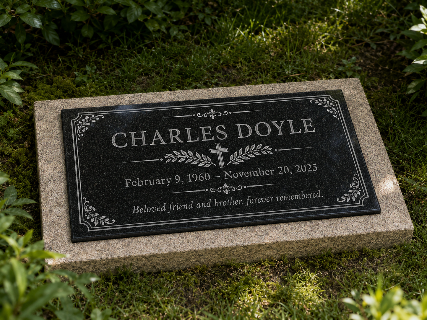 Black granite memorial marker for grave or garden — ADFSTONE