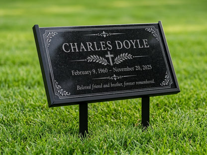 Classic granite memorial plaque with cross, made to order — ADFSTONE