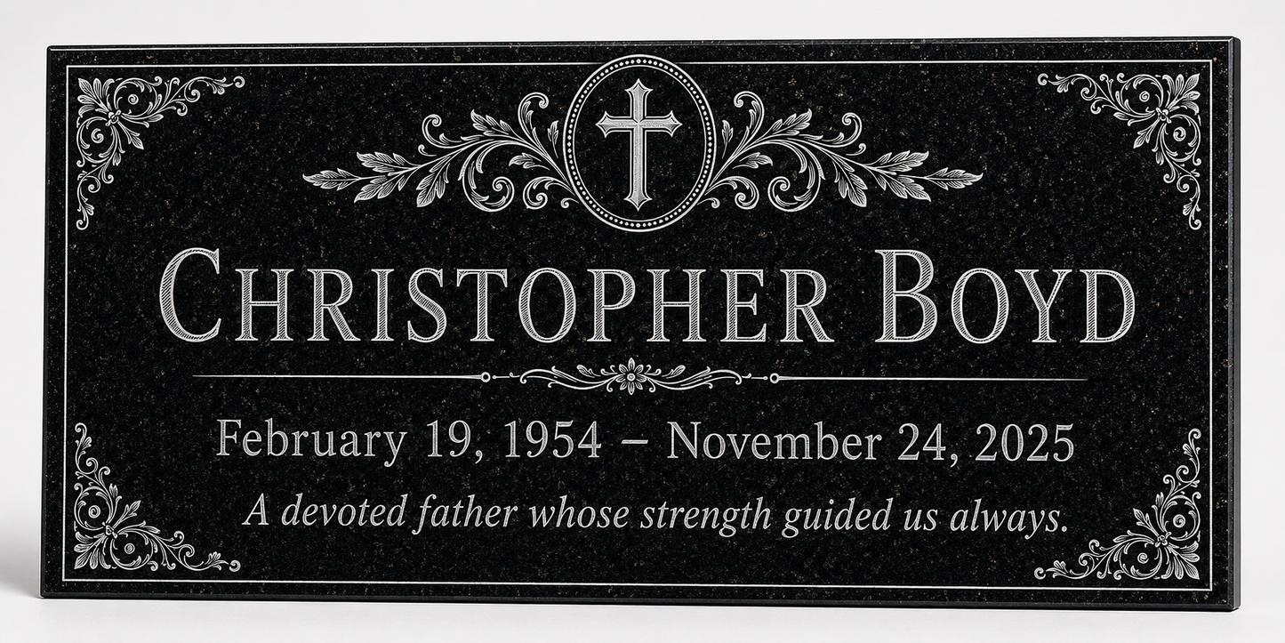 Memorial stone for dad with engraved cross medallion — ADFSTONE
