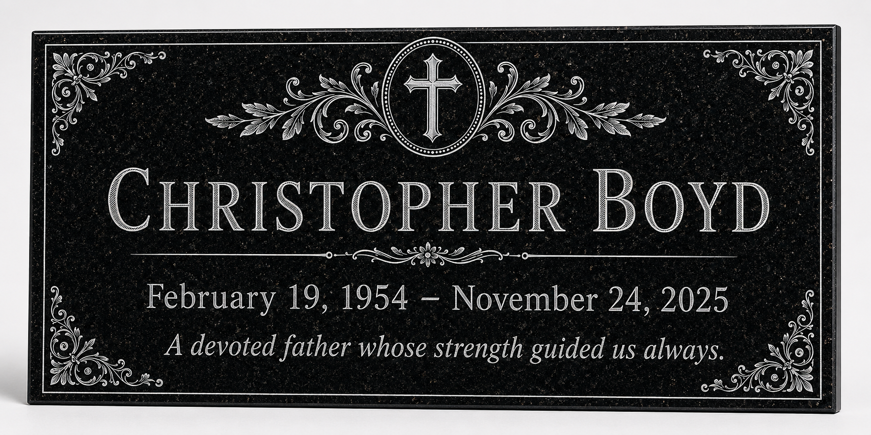 Memorial stone for dad with engraved cross medallion — ADFSTONE