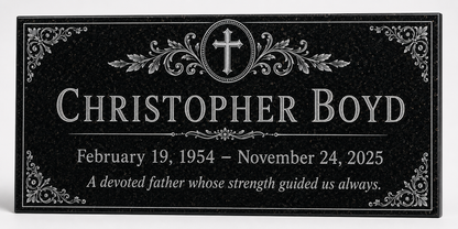 Memorial stone for dad with engraved cross medallion — ADFSTONE
