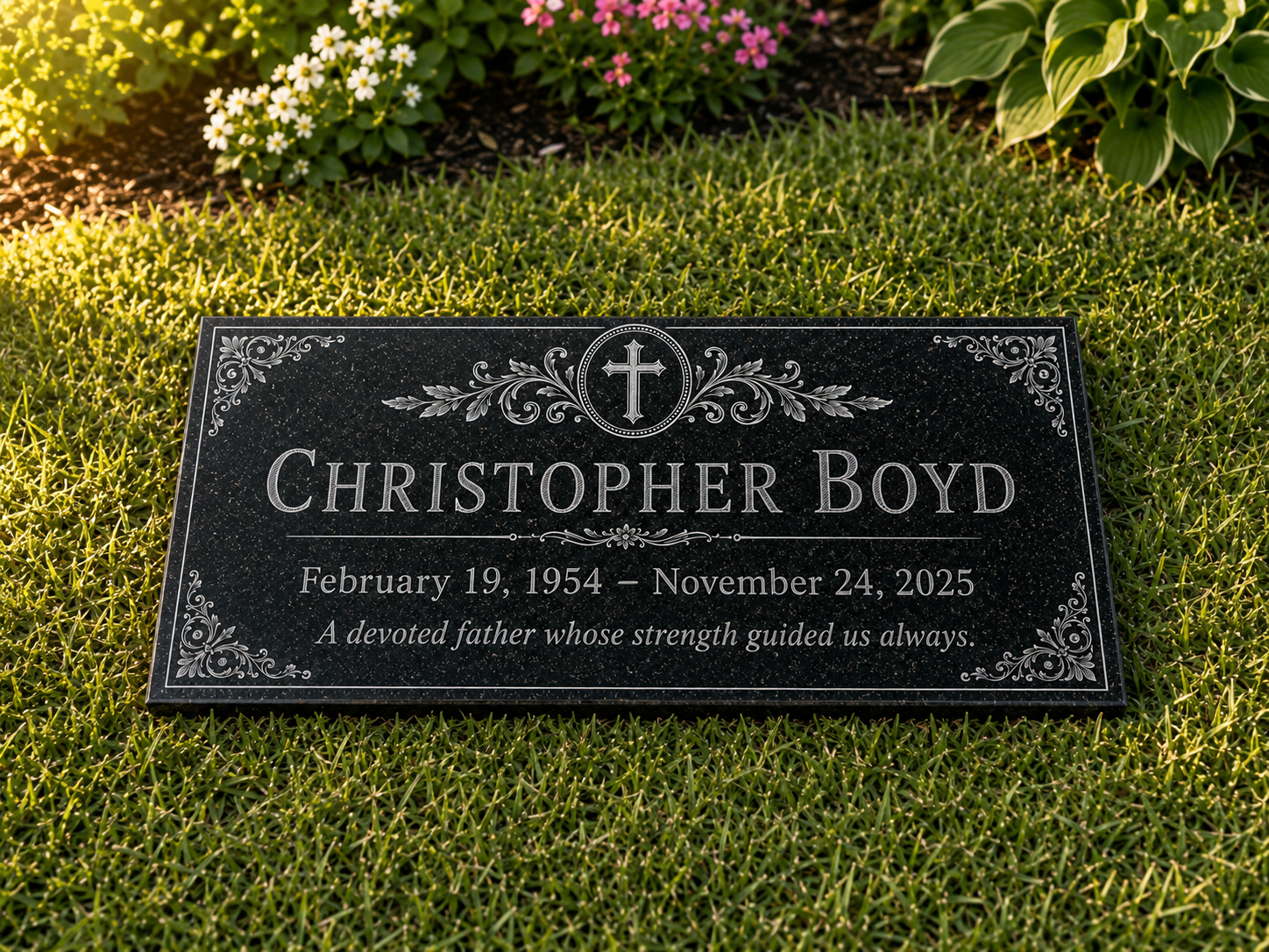 Father memorial plaque personalized in black granite — ADFSTONE
