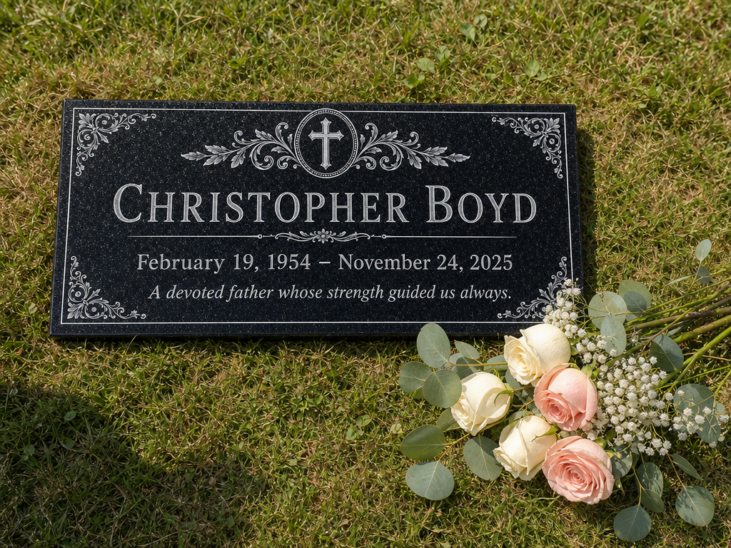 Personalized father memorial stone in engraved black granite — ADFSTONE