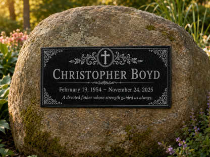 In loving memory plaque for dad, laser engraved granite — ADFSTONE
