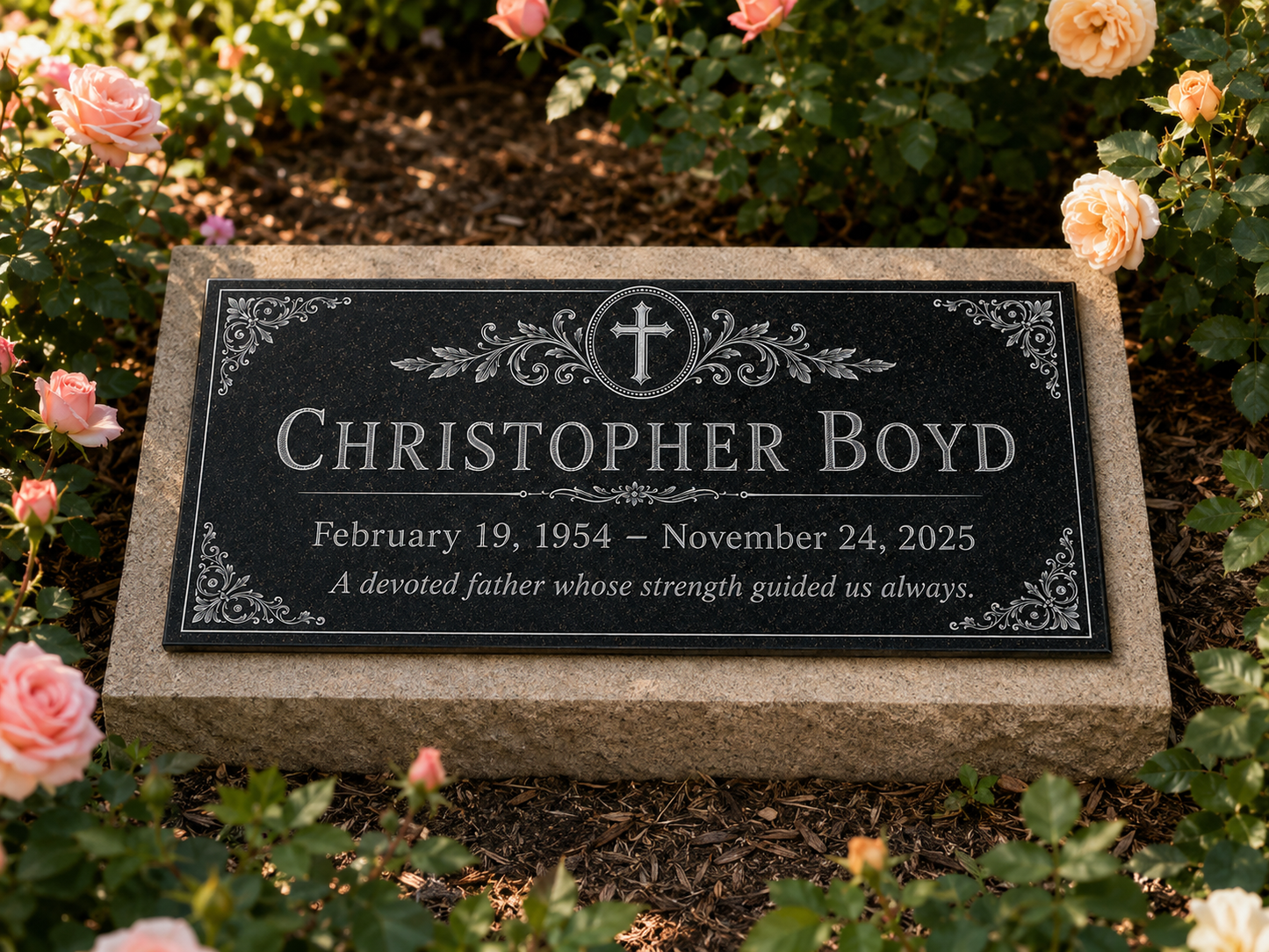 Personalized memorial stone with cross for cemetery use — ADFSTONE
