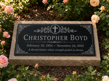 Personalized memorial stone with cross for cemetery use — ADFSTONE