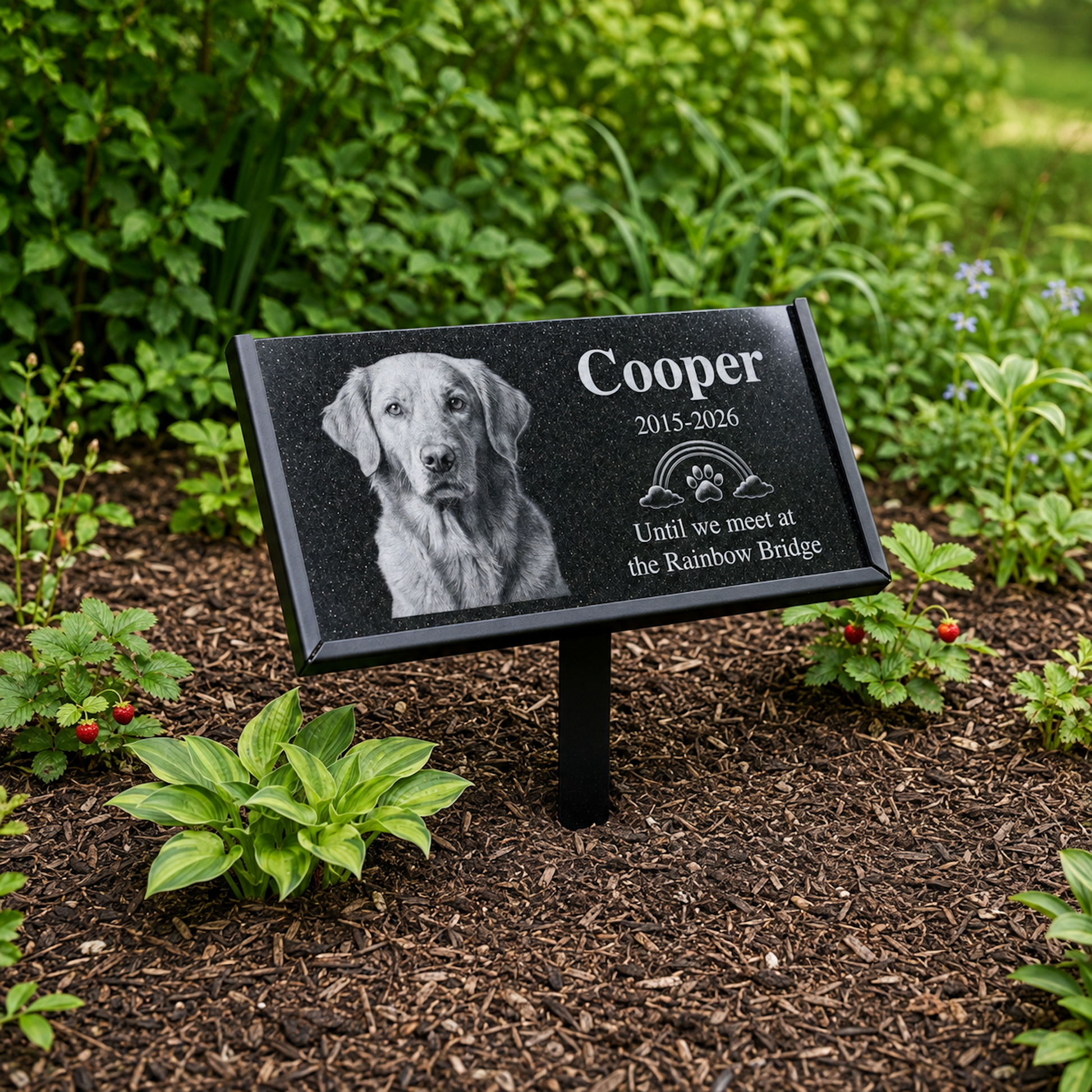 Rainbow Bridge pet memorial stone personalized with name and years — ADFSTONE