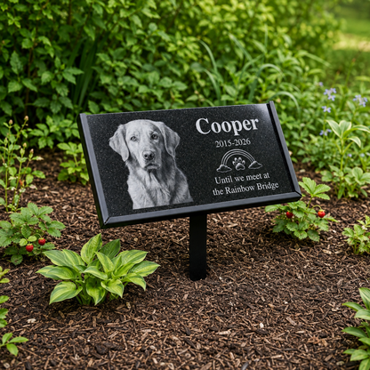 Rainbow Bridge pet memorial stone personalized with name and years — ADFSTONE