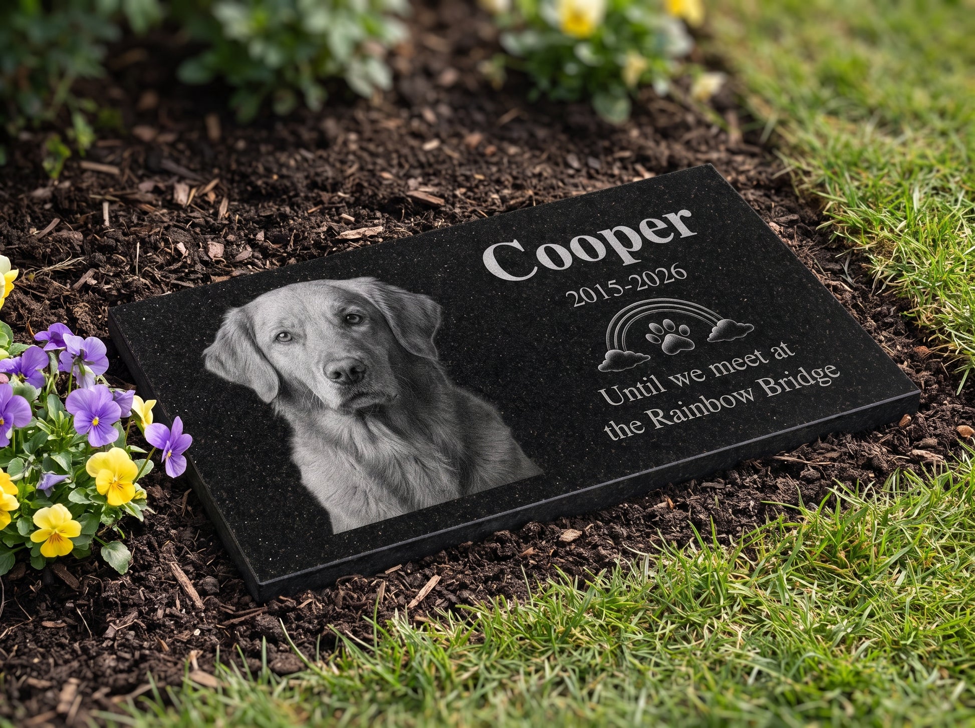 Dog remembrance plaque personalized with photo and tribute — ADFSTONE