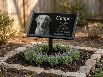 Personalized pet memorial plaque with Rainbow Bridge design — ADFSTONE