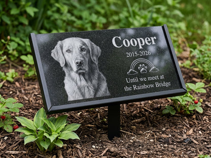 Personalized dog memorial plaque with laser engraved portrait — ADFSTONE