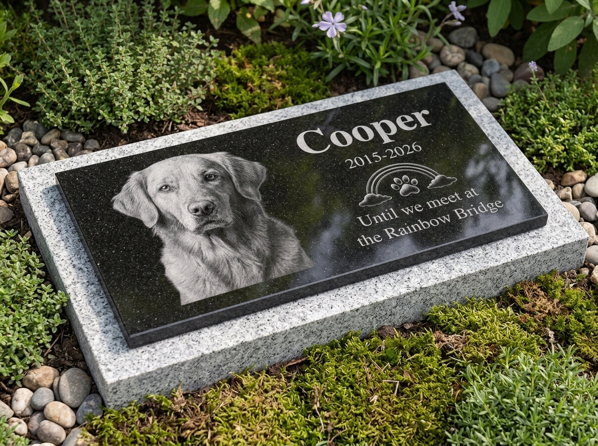 Custom pet loss sympathy gift, engraved granite dog memorial — ADFSTONE