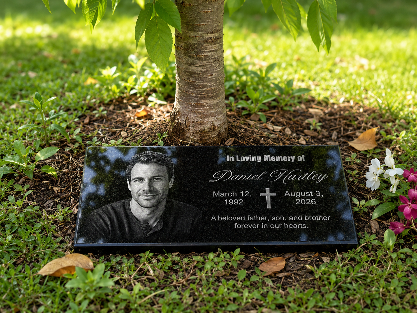 Memorial stone with photo engraved for outdoor use — ADFSTONE