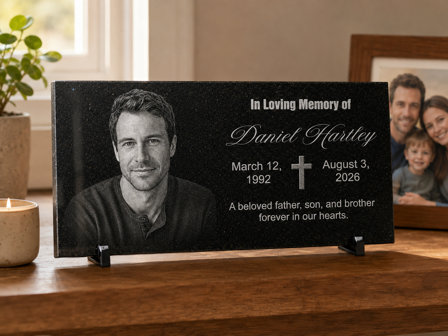 Laser engraved granite memorial stone with portrait — ADFSTONE
