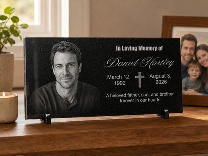 Laser engraved granite memorial stone with portrait — ADFSTONE