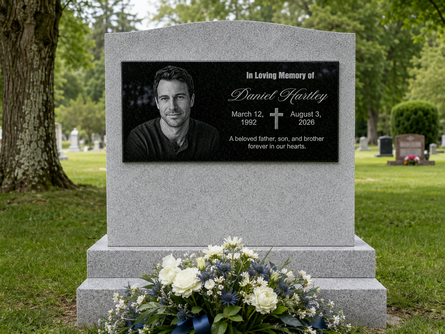 Granite memorial plaque with photo, made to order — ADFSTONE