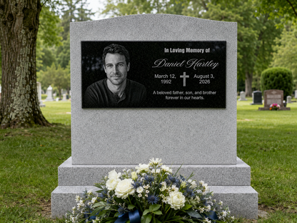 Granite memorial plaque with photo, made to order — ADFSTONE