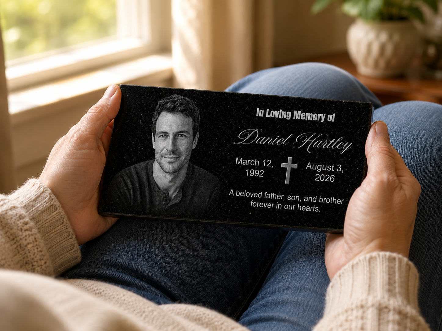 Personalized granite plaque with engraved photograph — ADFSTONE