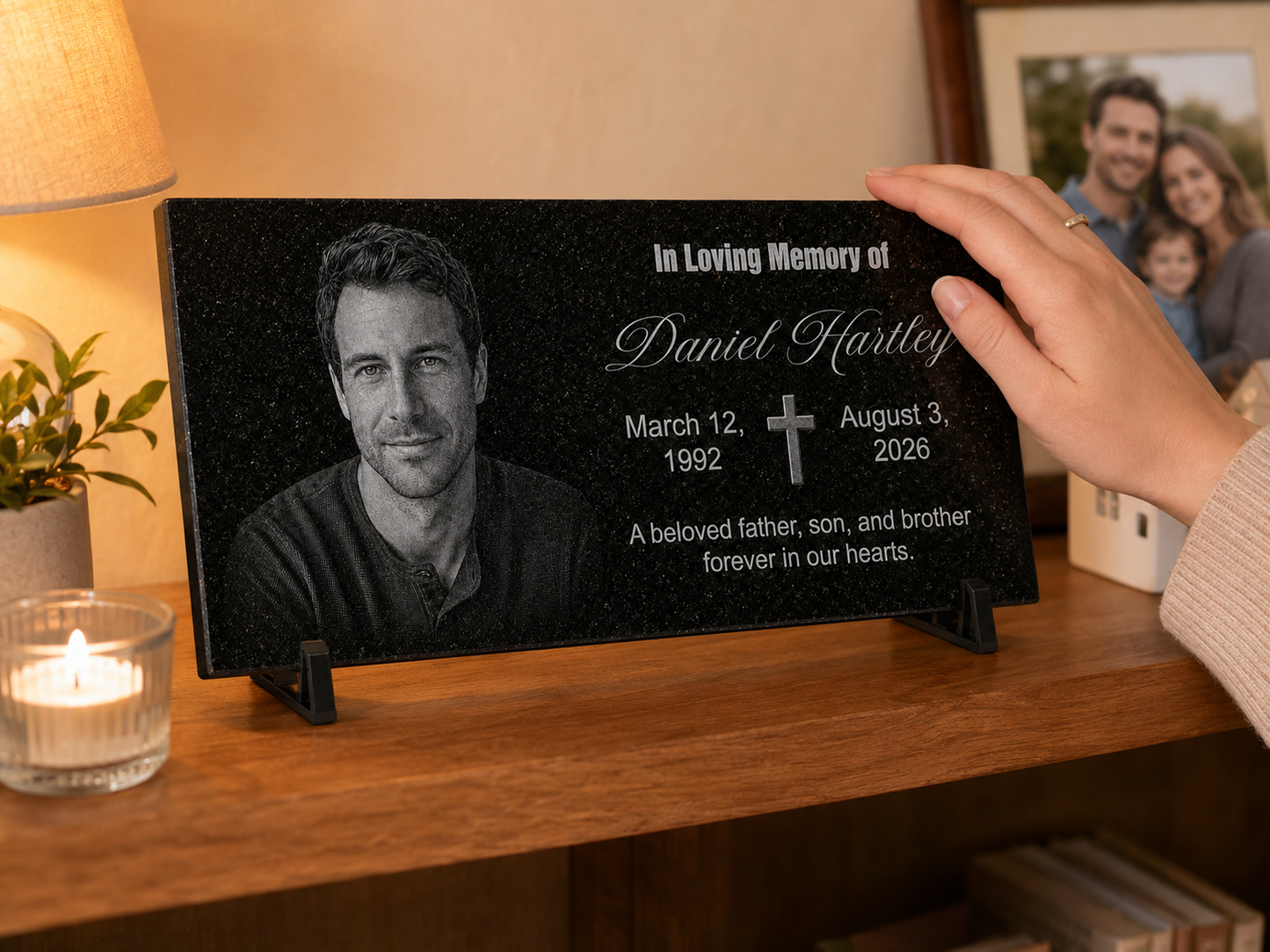 Personalized memorial stone with cross for garden or graveside — ADFSTONE