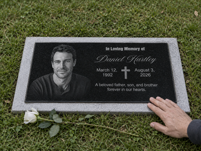 Custom memorial plaque with photo and personalized message — ADFSTONE