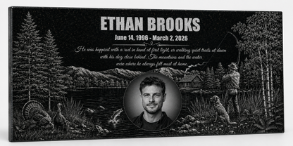 Fishing memorial gift, engraved granite plaque with portrait — ADFSTONE
