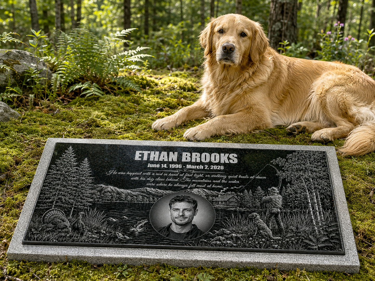 Memorial plaque for dad who loved fishing, engraved granite — ADFSTONE