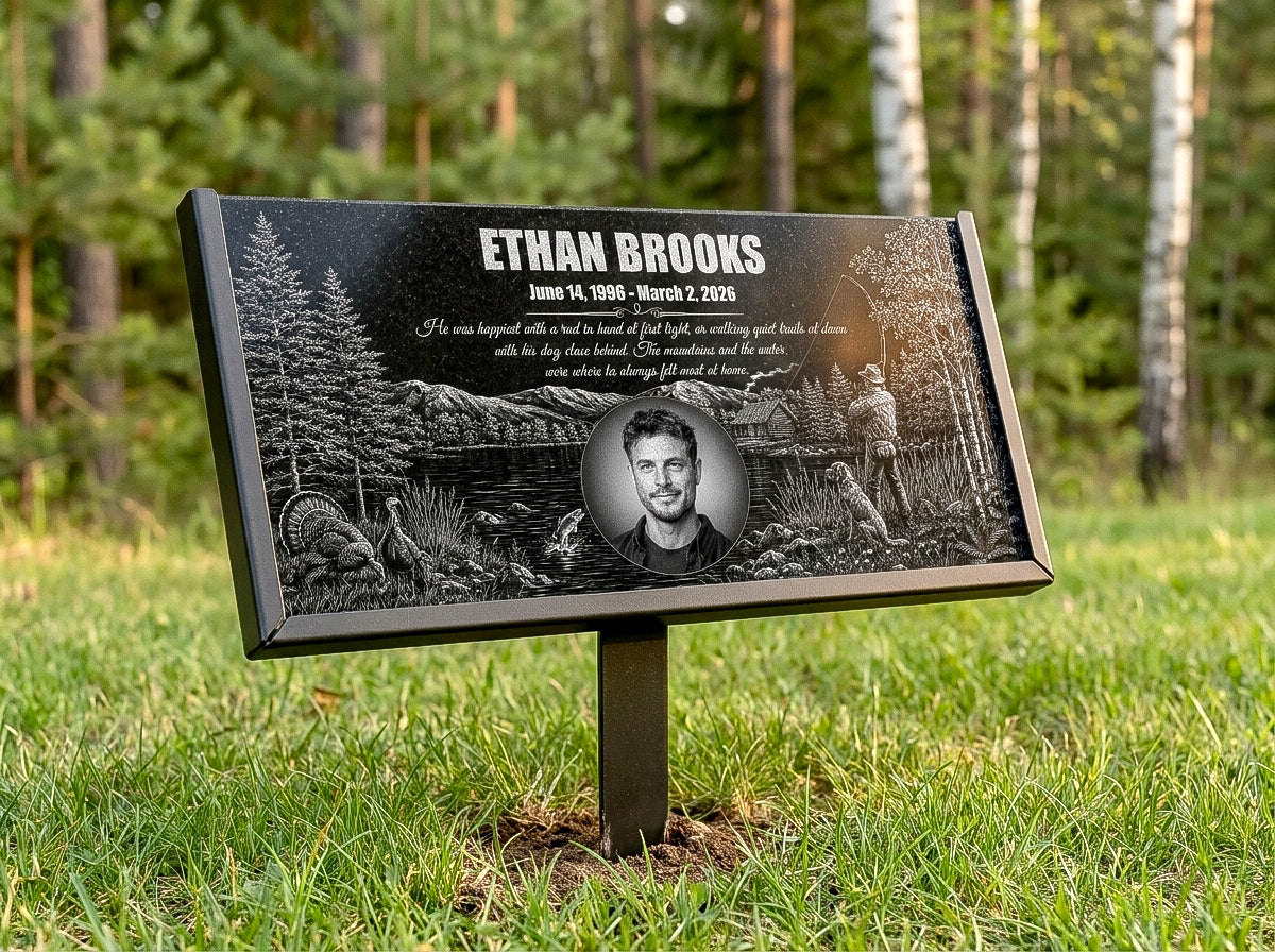 Personalized memorial plaque for a fisherman, laser engraved — ADFSTONE