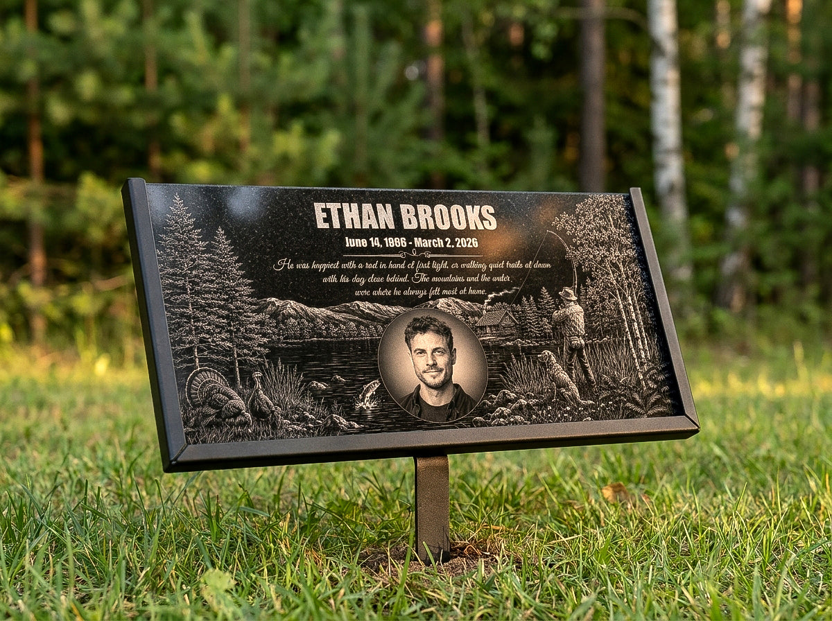 Personalized outdoorsman memorial stone made to order — ADFSTONE