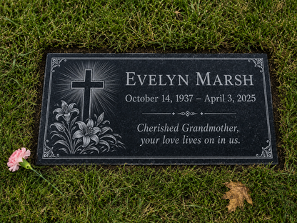 Grandmother memorial plaque personalized in black granite — ADFSTONE