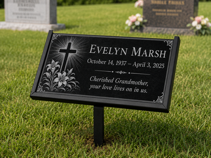 Personalized memorial stone with name, dates and tribute line — ADFSTONE