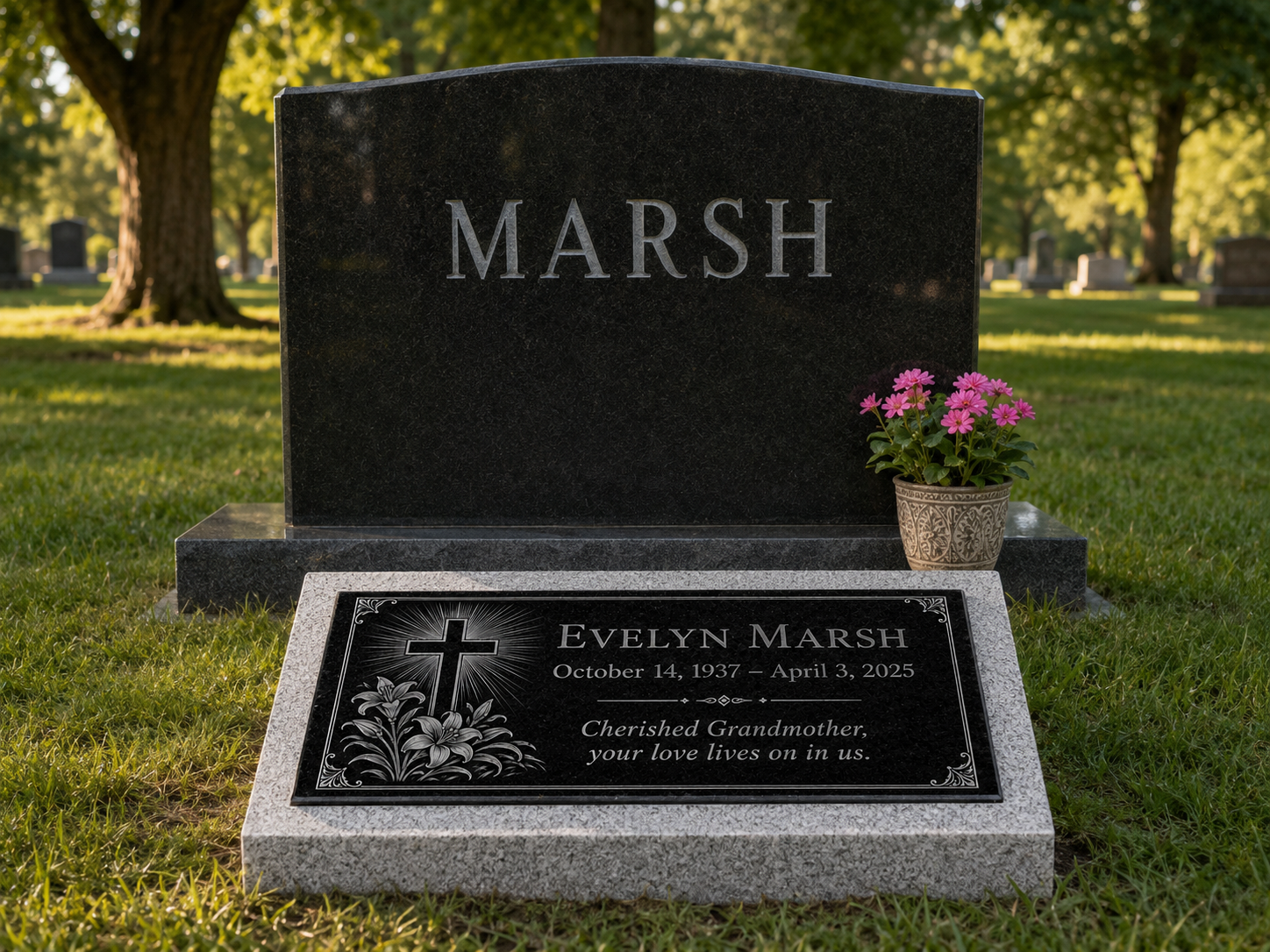 In loving memory plaque for grandmother, engraved granite — ADFSTONE