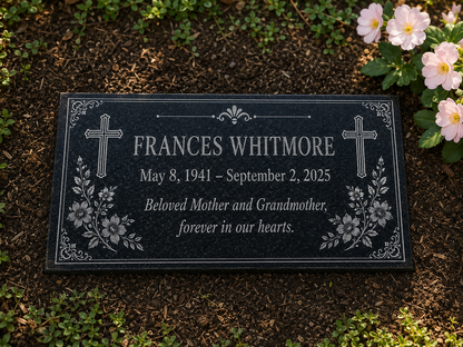 Mother memorial plaque personalized in black granite — ADFSTONE