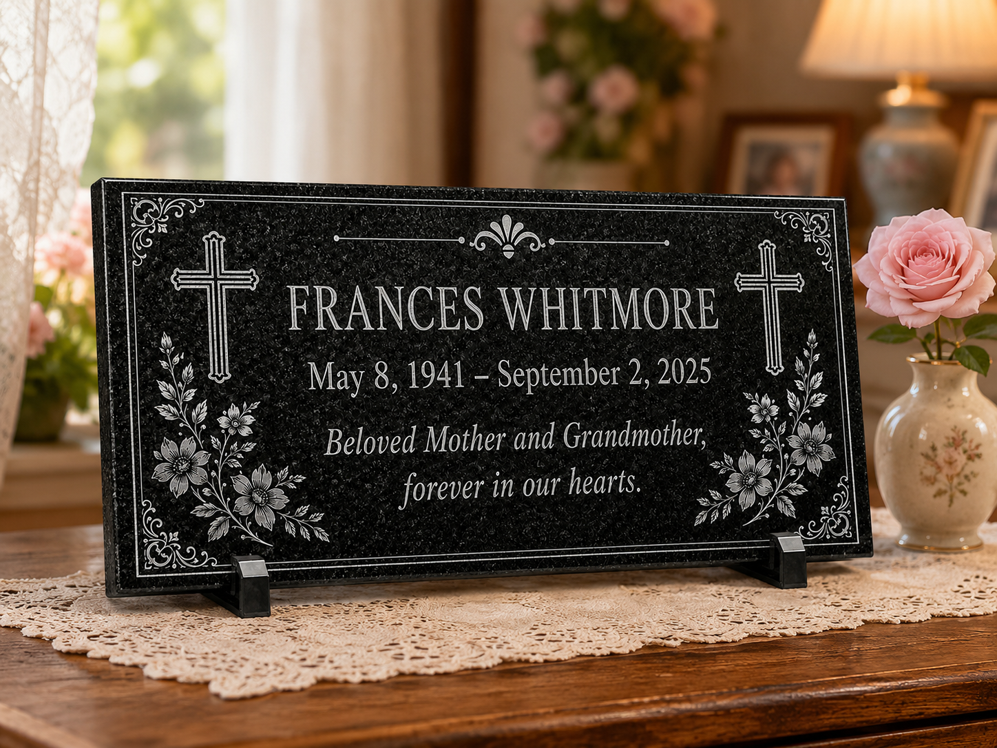 Engraved memorial plaque for a mother or grandmother — ADFSTONE