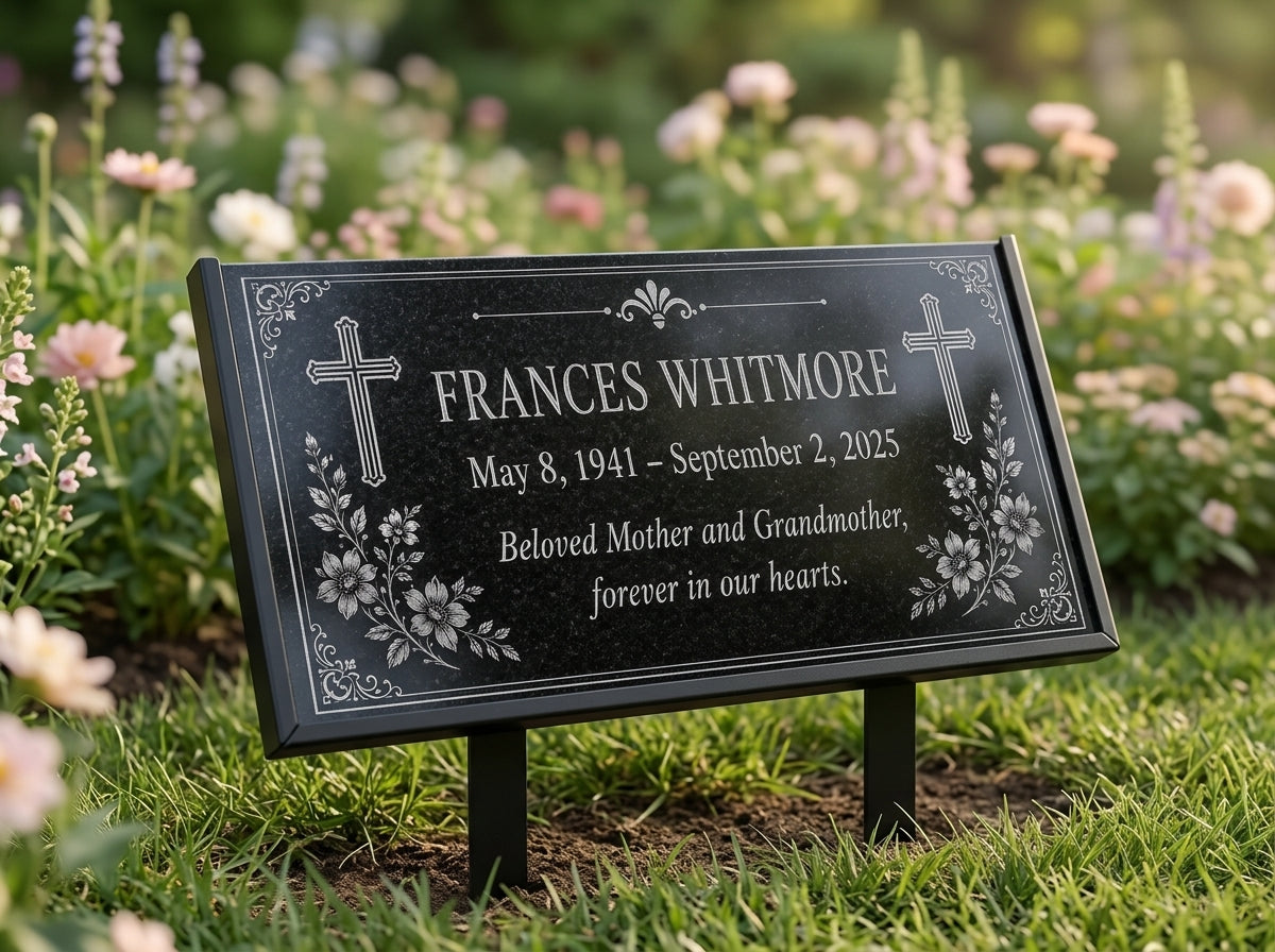 Custom sympathy gift memorial plaque in engraved granite — ADFSTONE
