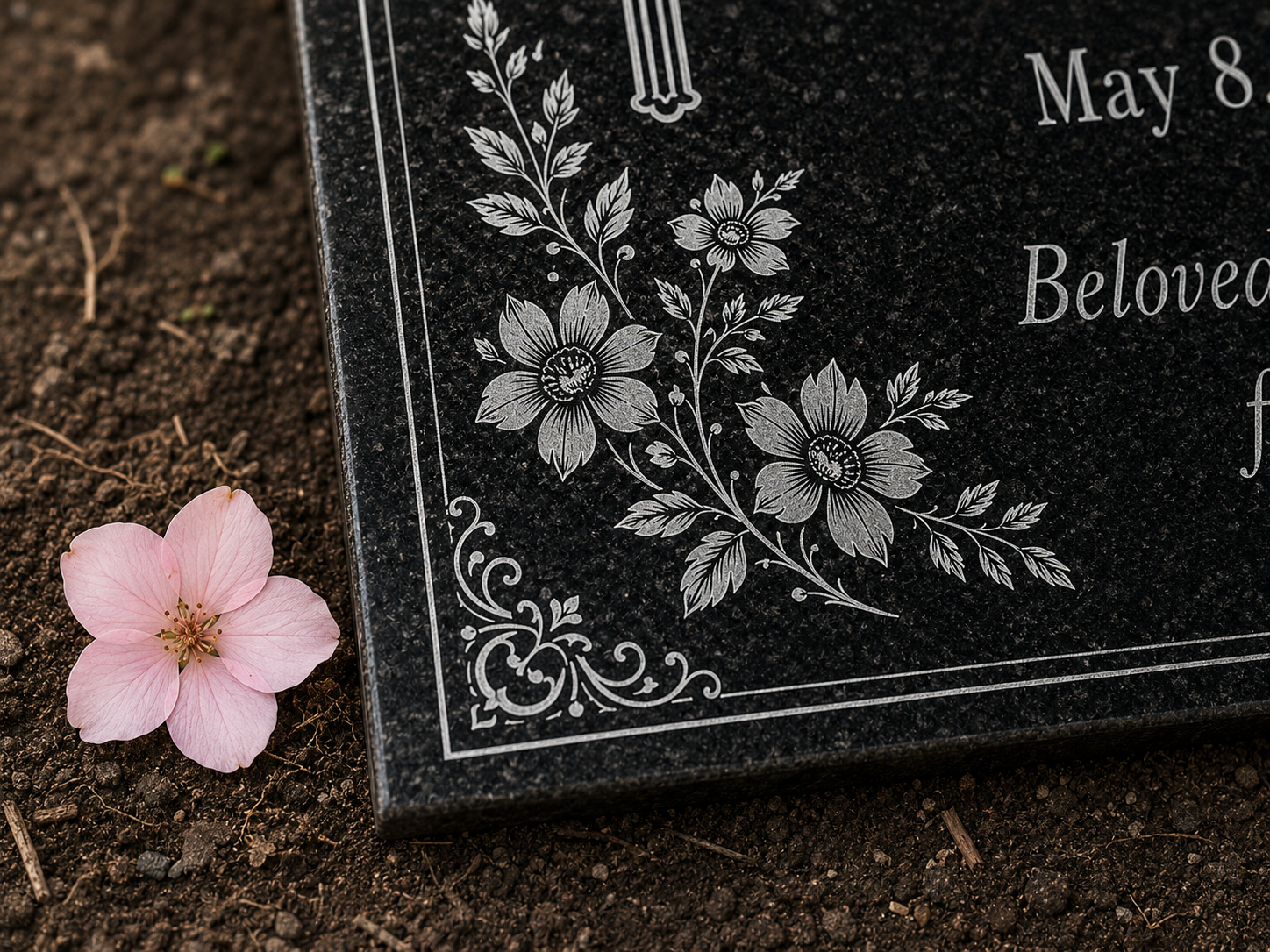 Custom memorial stone with name, dates and tribute line — ADFSTONE