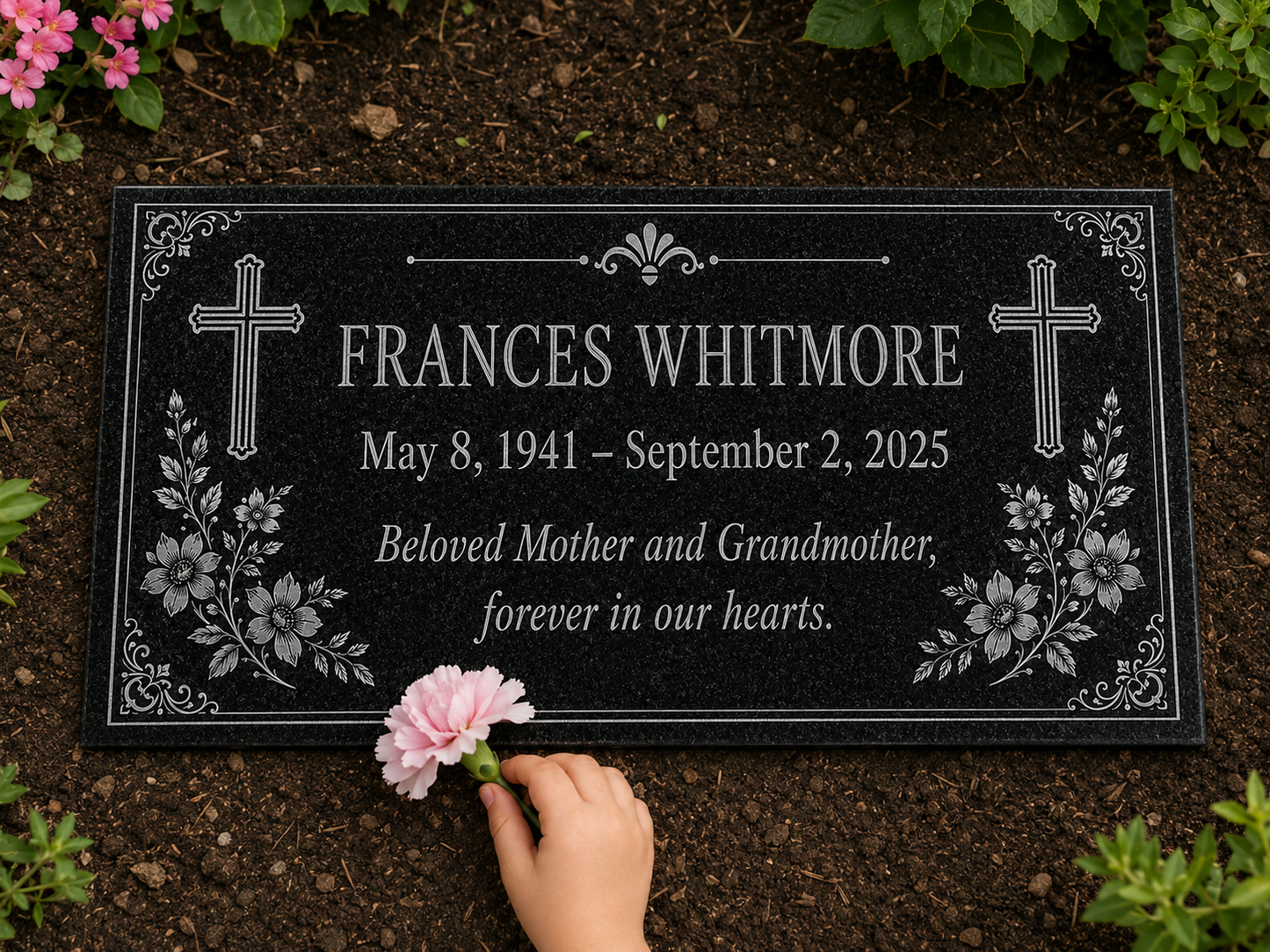 In loving memory plaque for mom, laser engraved granite — ADFSTONE