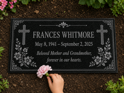 In loving memory plaque for mom, laser engraved granite — ADFSTONE