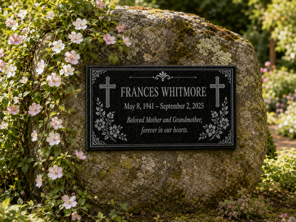 Black granite memorial marker for garden or graveside — ADFSTONE